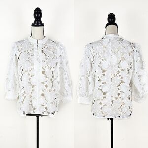 🦋LAST🦋 NWT Storia White Floral Applique Lace Blouse, Size Medium